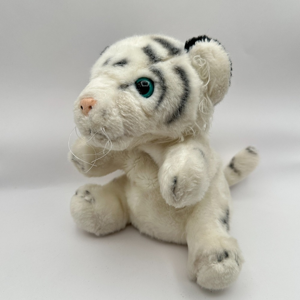 Vtg White Tiger Cub Soft‎ Plush Stuffed Animal Toy Hand Puppet Striped 8.5"